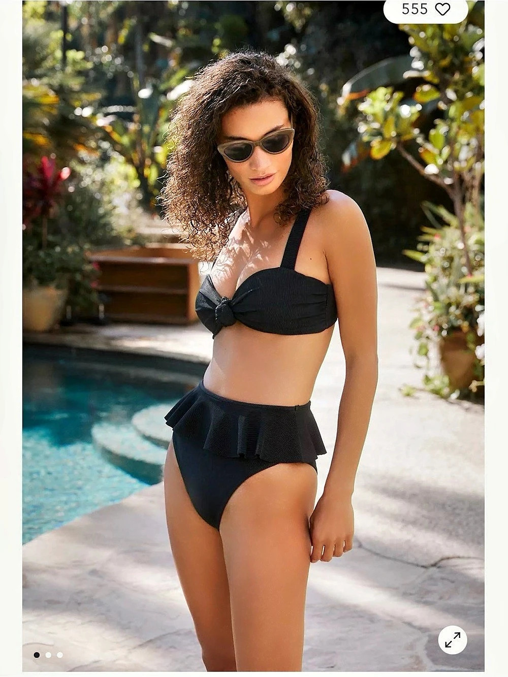 Beach Riot Ruffle High Waist Bikini Bottom Black Size Large